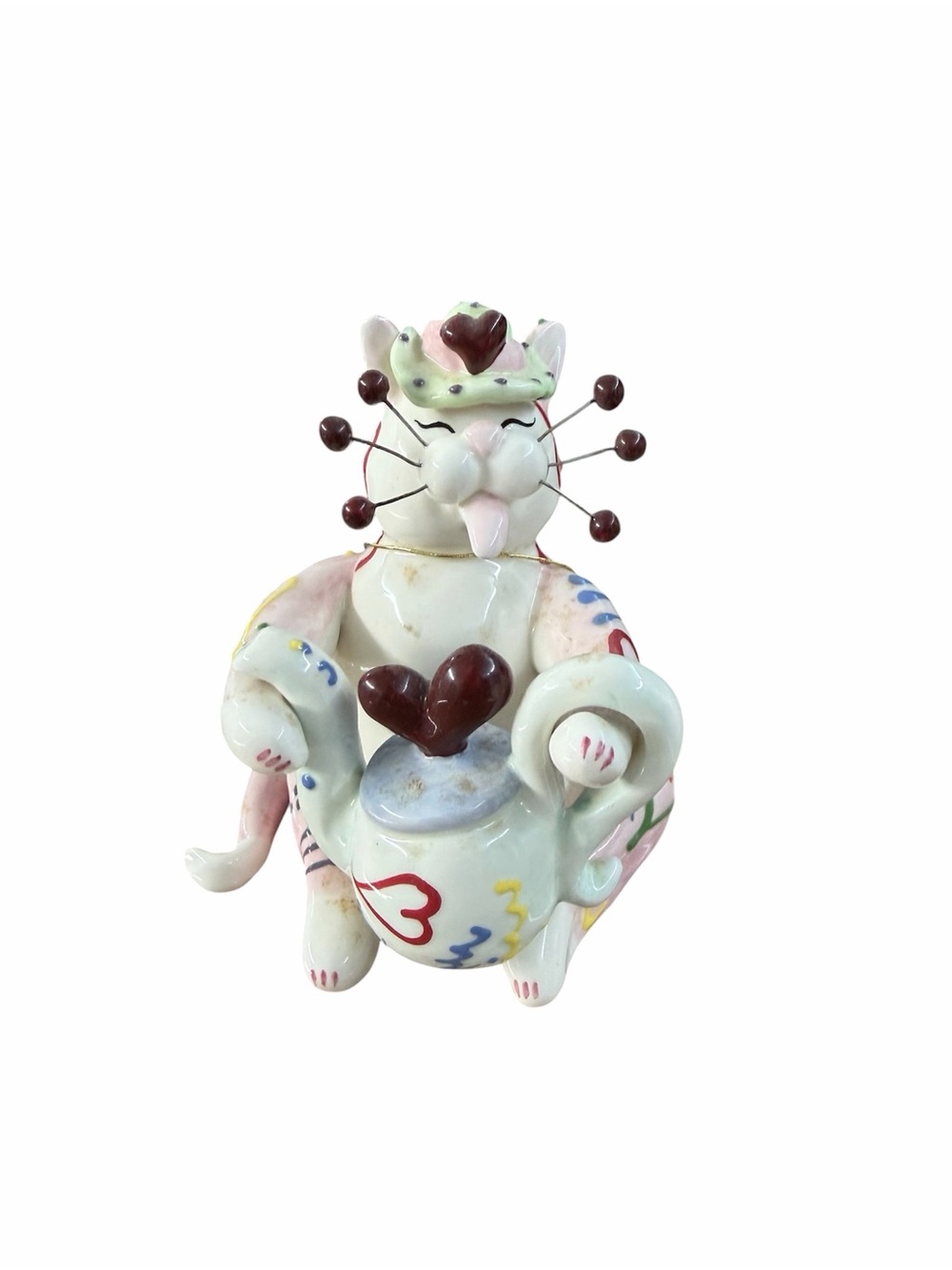 Ceramic Decorative Cat Teapot - Multicolor decoration heart. Amy Lacombe.